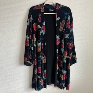 VTG Peggy Lutz Womens Small Slinky Stretch Traveler Floral Slouchy Cardigan Boho